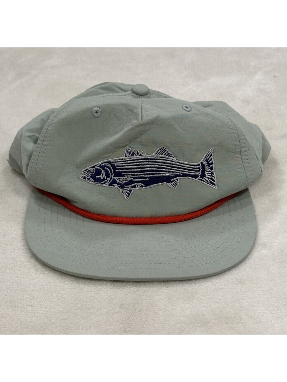 Uroko Striped Bass Fishing Hat Snapback Sage Green Red Rope Flat Bill Cap Angler